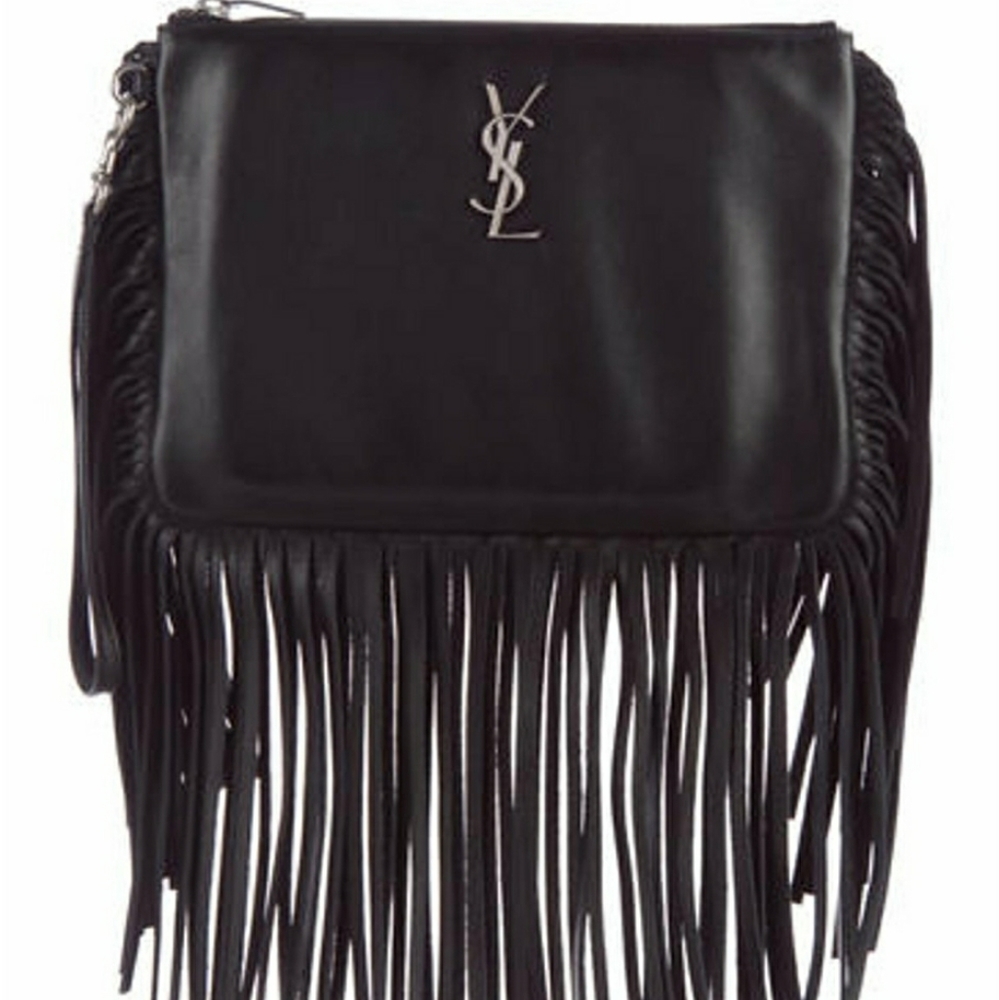 YSL Monogram Leather Fringe Wristlet